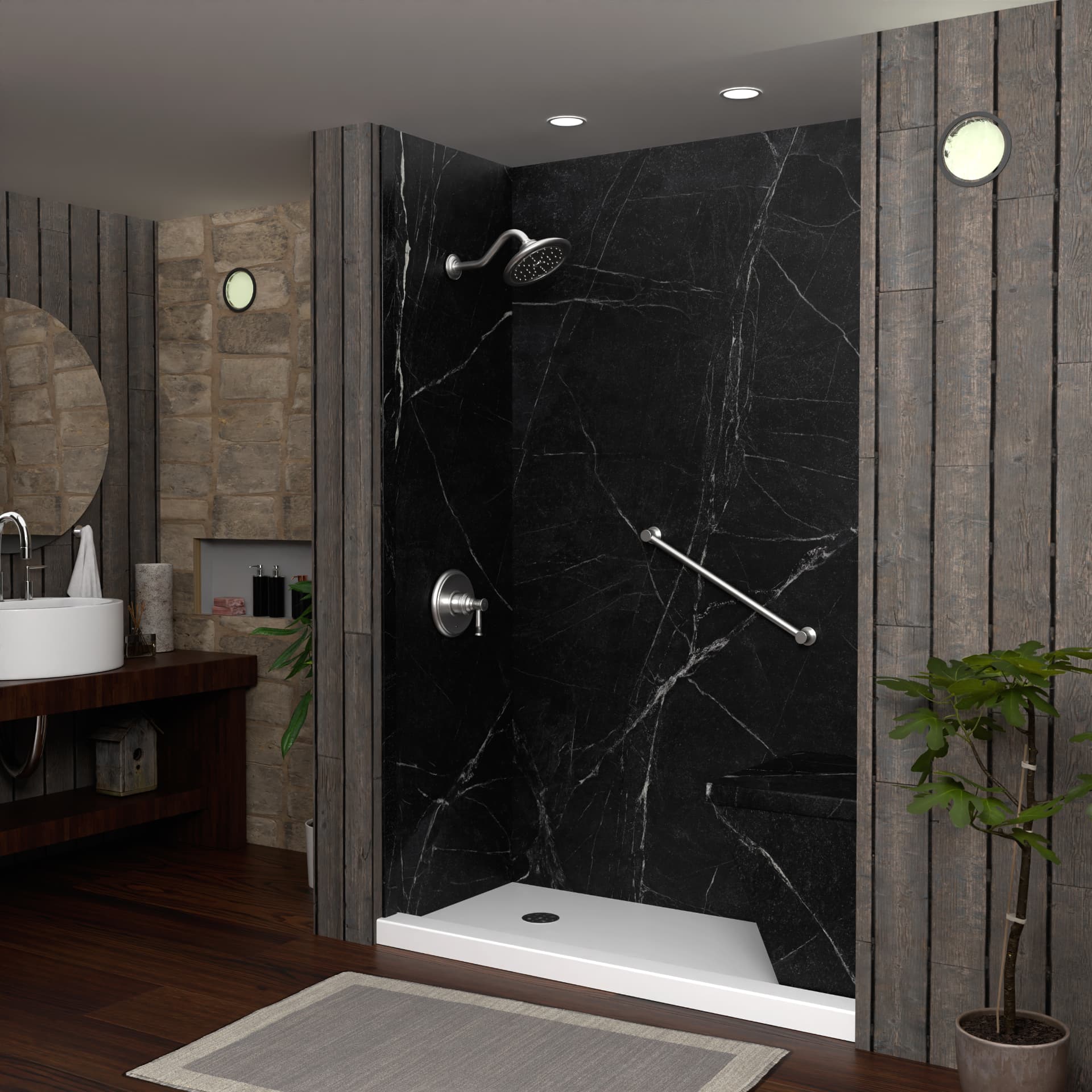 Black Mist marble-look shower wall panel design render