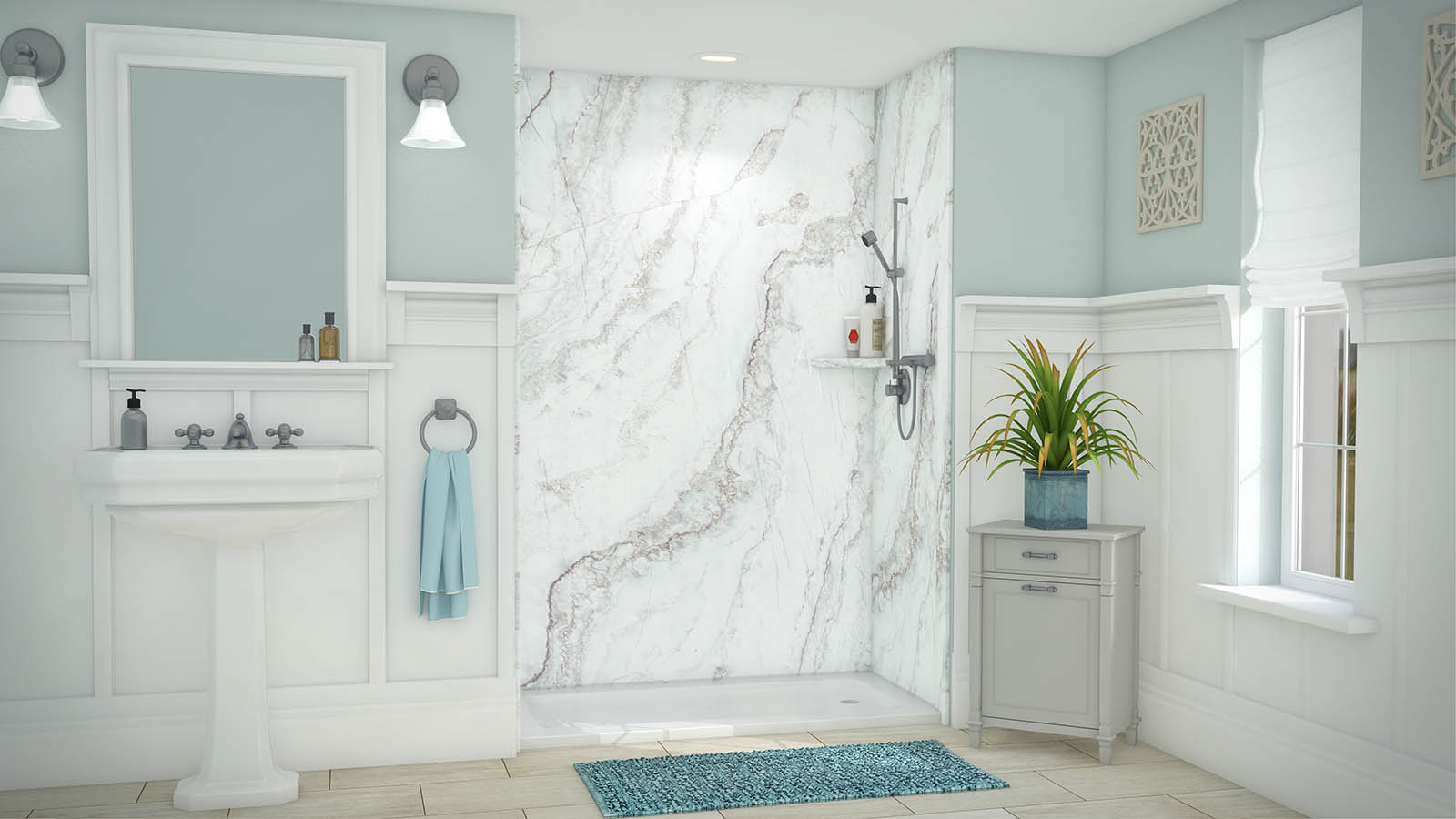 White Pearl marble-look shower wall panel design render
