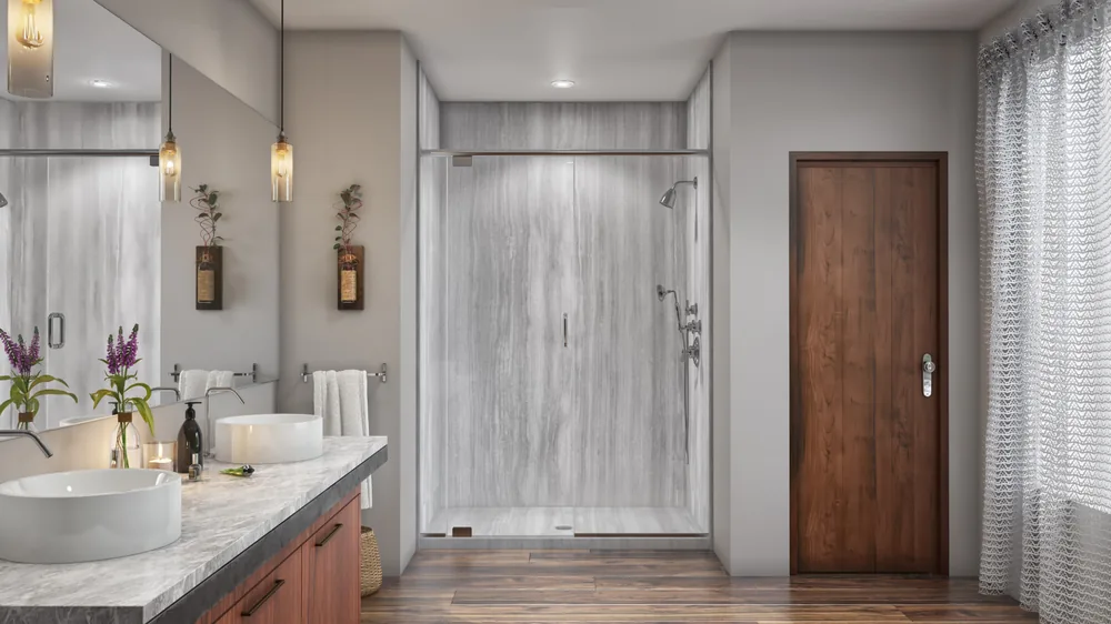 Veincut Gray shower wall panel design render