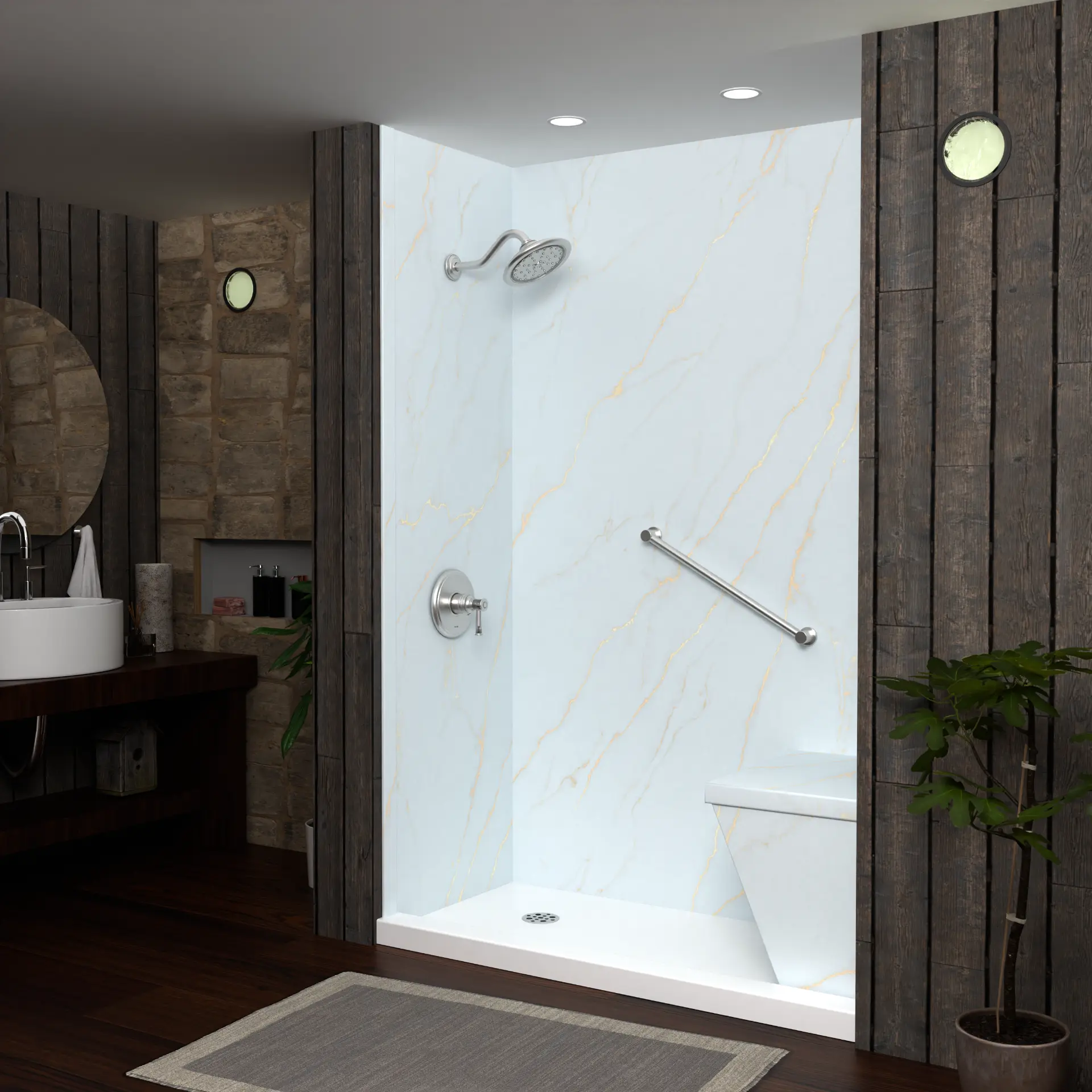 Lincoln Gold marble-look shower wall panel design render