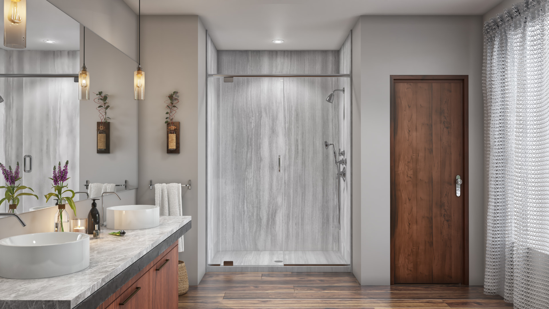 Veincut Gray shower wall panel design render