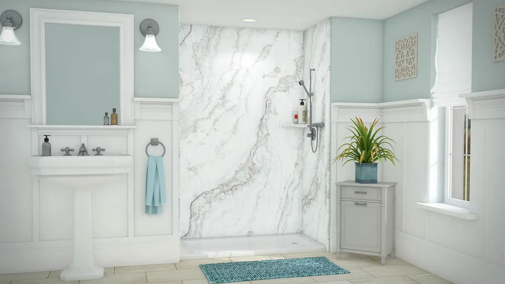 White Pearl marble-look shower wall panel design render