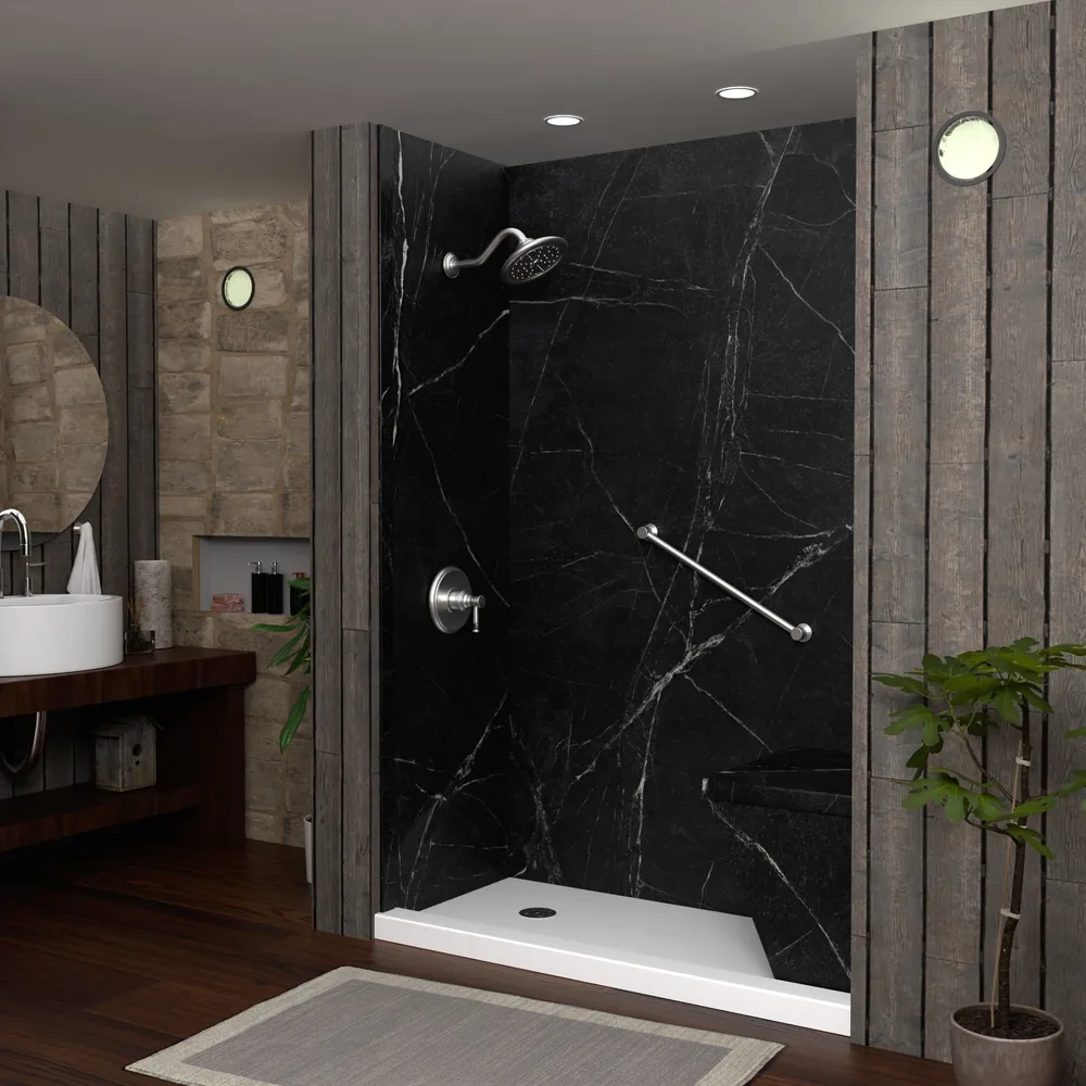 Black Mist marble-look shower wall panel design render